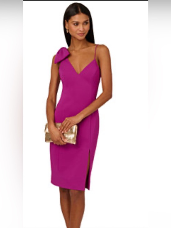 Adrianna Papell Dresses & Skirts - Adrianna Papell Magenta Bow One-Shoulder Crepe Sheath Dress Size 12